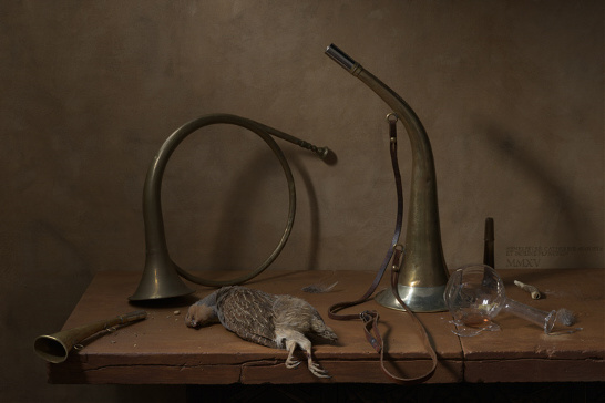 Nature morte de chasse avec cor et trompette